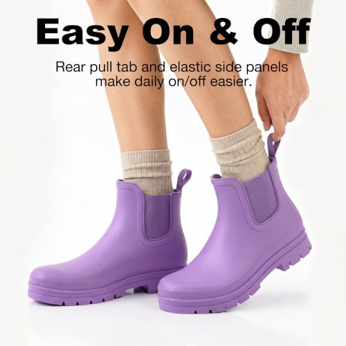 Image of planone Women's Fashion Waterproof Short Chelsea Rain Boots Durable Non Slip Ankle Rubber Boots Work Booties Lightweight Outdoor Garden Shoes with Removable Insole