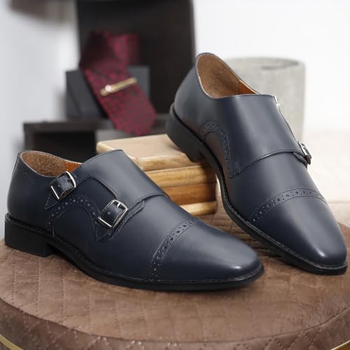 Image of LOUIS STITCH Men's Formal Shoes | Italian Leather Double Monk Strap Handcrafted | Stylish Lace-Up Business, Formal, (LSRXDM)