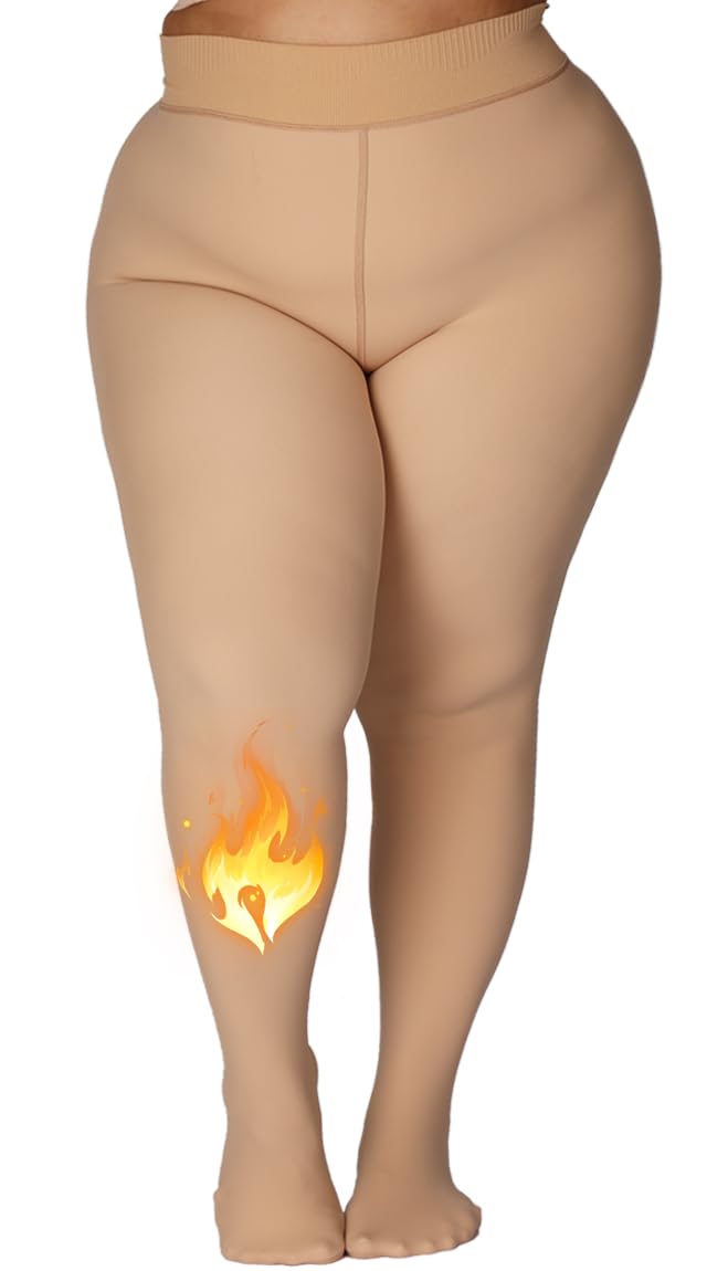 MERYLUREPlus Size Fleece Lined Tights,Winter Warm Fake Translucent Leggings for Women,Thick Thermal Pants Pantyhose