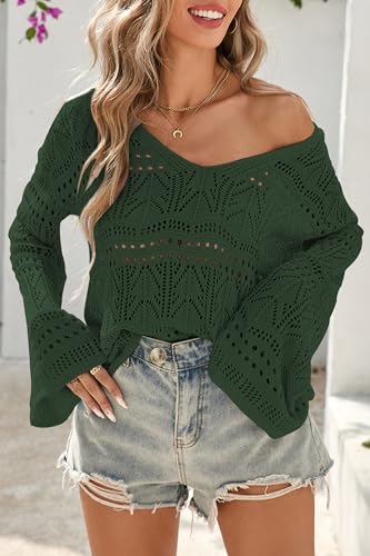 Image of Cakulo Womens Summer Crochet Tops Boho Off Shoulder Sweaters Lightweight V Neck Loose Vacation Resort Wear 2026