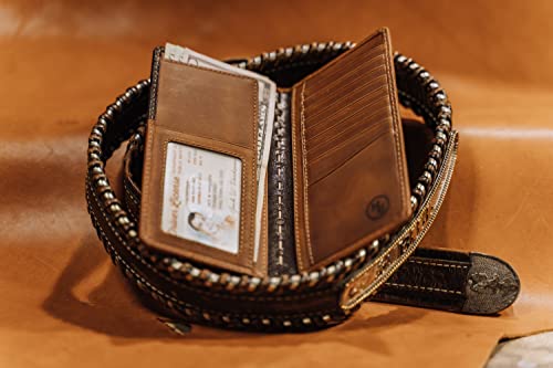Image of House of Jack Co. Buck Long Bifold Wallet for Men, Full Grain Leather Rodeo Wallet, Western Long Wallet with ID Window, Slim Back Pocket Design, Tan