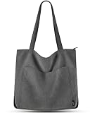 Prite Handtasche Damen Tote Bag Shopper Groß Umhängetasche Cord Beuteltasche Stofftasche für College Schule Arbeit Reisen Einkaufen (Grau)