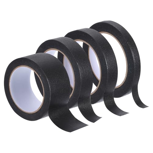 Image of Masking Tape Black Painters Tape Paper Tape [for Crafts DIY Walls Painting Packing Automotive Home Decoration Teaching]-33 Yards(4 Size) /4 Rolls