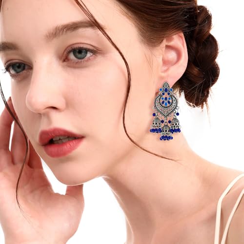 Boho Chandellier Jhumka Statement Dangle Earrings for Women Vintage Large Flower Ball Bead Tassel Drop Dangling Earring Indian Bollywood Jewelry Holiday Festival Christmas2