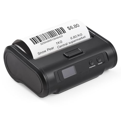 HXBER Receipt Printer, Wireless Thermal Receipt Printer 4-inch 110mm Portable Mobile Printer 203dpi Clear Print BT+USB Connect for Small Business Market Grocery Store Supports Continuous Paper/