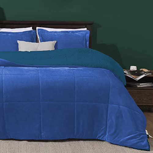 ForenTex Edredón nórdico con Borreguito Ultra Suave y cálido Set de Cama con Funda de Almohada (Azul, Cama 135 y 150 cm (240x260 cm) (6345613)