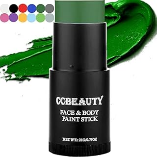 CCBeauty Green Face Body Paint Stick, Grease Dark Green Eye Black Foundation Painting Sticks for Sports, Non-Toxic Hypoallergenic for Camo Hunting Makeup Halloween SFX Special Effects Cosplay Costume Party