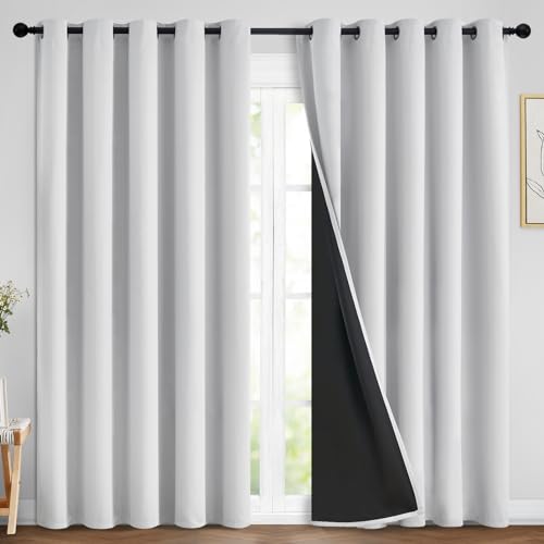 Image of Yakamok Greyish White 100% Blackout Curtains 84 Inches Long, 2 Thick Layers | Blackout Curtains for Bedroom /Living Romm Full Light Blocking Soft Thermal Insulated Drapes for Bedroom 70 inch Wide Each Panel