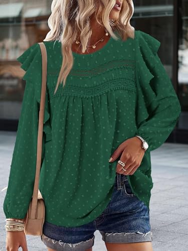 BETTE BOUTIK Womens Boho Fall Long Sleeve Shirts Crewneck Dressy Casual Blouses Trendy Flowy Tops