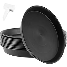 12 Pack 12 Inches Plastic Plant Pot Saucers, Plant Saucer Drip Tray with White Plant Labels, Flower Pot Tray for Indoor and Outdoor Plants, Black