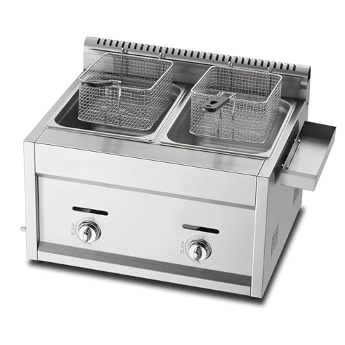 Freidora Comercial de Acero Inoxidable con Control de Temperatura Variable, Doble Capacidad de 20 l, cestas y Tapas Incluidas.
