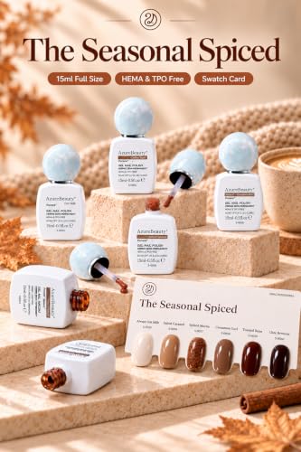 Image of AZUREBEAUTY HEMA-Free 15ML Nude Brown Gel Polish Set, 6 Fall Caramel Colors