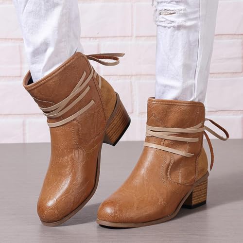 Womens Ankle Booties Vintage Slip on Round Toe Chunky Stacked Mid Heel Booties Comfy Outdoor Western Dress Shoes2