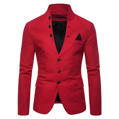 Mens Slim Fit Blazer Jacket Button Stand Collar Solid Suit Coats Casual Business Dress Blazer Coat