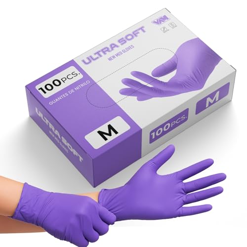 Gants en nitrile couleur pourpre sans poussière, sans latex, hypoallergéniques, certifiés CE | Gants pour aliments Gants médicaux Gants pour Studio Tatoo jetables Couleur Violet (M)