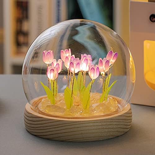 Tulip Night Light Cute DIY Tulips Table Flower Lamp Handmade Sleep Light for Girl Couple Friends Birthday Christmas Valentine's Day Anniversary Gift Desk Decor (Battery Style, 10 Flowers Purple)