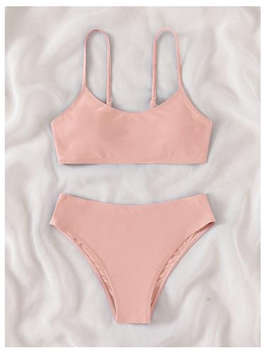 Image of SHENHE Girl's 2 Piece O Ring Bikini High Waisted Spaghetti Strap Cute Swimsuit Bathing Suit
