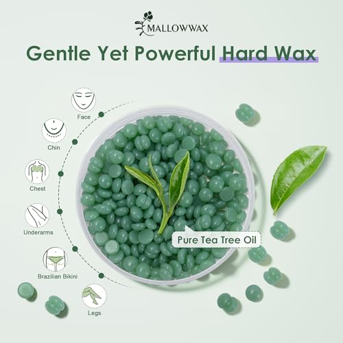 Image of Mallowwax Hard Wax Beads - Wax for Sensitive Skin Hair Removal - 2.5lb Tea Tree Wax Beads for Face, Underarms, Bikini, Legs