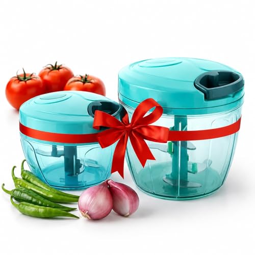Image of Buy1 Get1 Veg Chopper | 900ml + 500ml | Plastic Onion Cutter & Garlic Chopper | Kitchen Vegetable Cutter Machine for Home | Hand Chopper for Kitchen Use