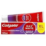 Colgate Max White Purple Reveal Teeth Whitening Toothpaste 125ml, Removes Up to 100% of Surface Stains, Optic Colour Correcting Technology Instantly Whitens