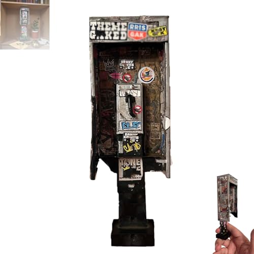 Miniature American Payphone in 1:12 Scale, Mini Vintage Payphone Miniature, American Street Style Phone Booth Decor for Action Figure Displays/Toy Photography (7in)