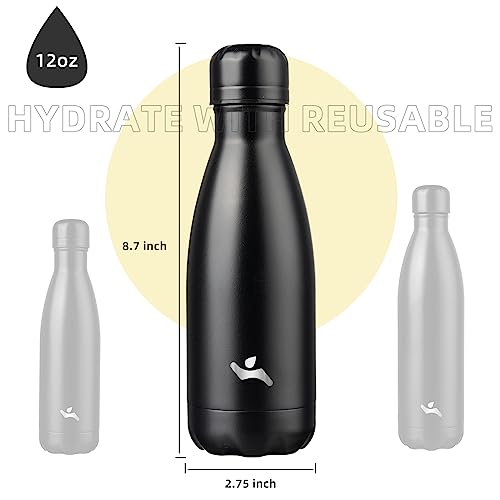 Image of Konokyo Insulated Water Bottles,12 oz Double Wall Stainless Steel Vacumm Metal Flask for Sports Travel,Midnight Black