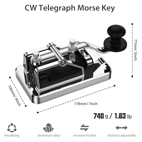Image of Mini CW Key Automatic Morse Send Telegram Double Paddle Morse Code Key Aluminum Alloy Body (Silver)