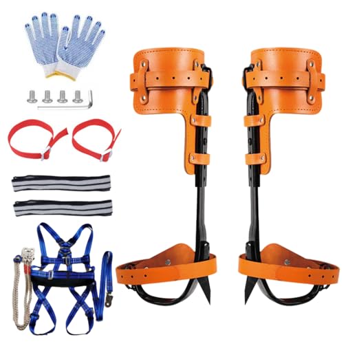 iMeshbean Tree Climbing Spikes Set,Adjustable Pole Climbing Spurs Steel Climbing 2 Gears,Tree Climbing Tool Climbing Spikes Tool for Climbing Trees, Picking Fruit and Outdoor Jungle Survival (Orange)