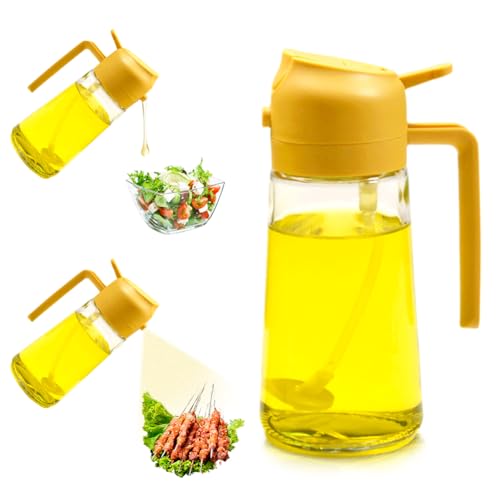 Pluvérisateur d'Huile 2 en 1,600ml Vaporisateur d'huile,Spray Huile Cuisine Verre,Pulvérisateur Huile Cuisine Air Fryer,Vaporisateur d'huile et de vinaigre,pour Cuisine,Grillades,Salades,BBQ (Jaune)