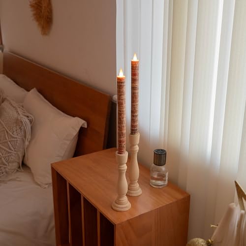 Image of Flameless Taper Candles Flickering with Remote and Timer, 3D Moving Flame Taper Candle Battery Operated to 400 Hours, 9 Inch Window Candles, (Palm Bark)