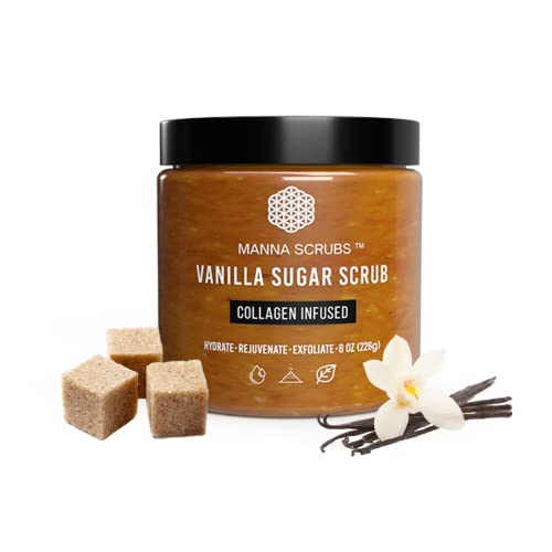 MANNA Vanilla Sugar Body Scrub Infused with Collagen Natural Exfoliating Salt Scrub for Acne...