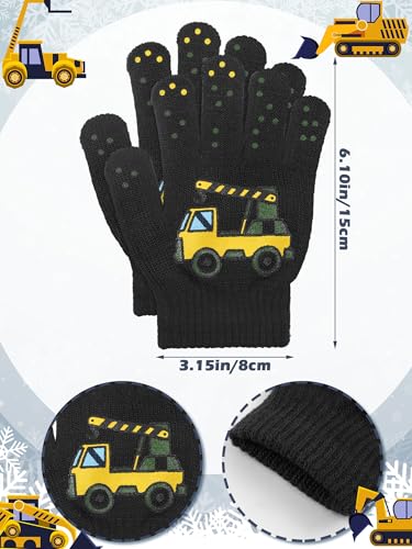 Geyoga 3 Pairs Kids Gloves Winter Toddler Full Fingers Knitted Gloves Kids Unicorn Warm Mittens for Aged 4-10 (Car Style)3