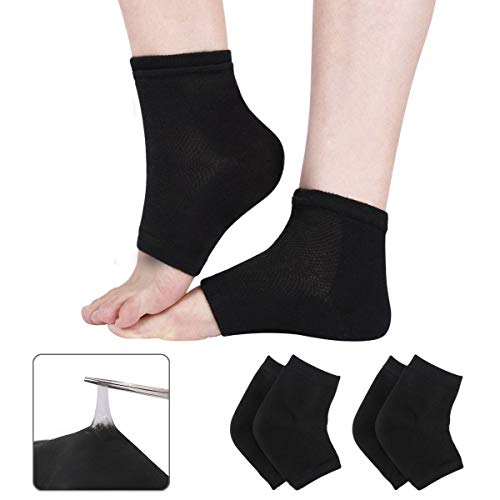 Codream 2 Pairs Heels Moisturizing Socks for Dry Cracked Heels Repair Treatment Vented Moisturizing Gel Heel Sleeves Open Toe Comfy Recovery Socks Day Night Foot Care Black