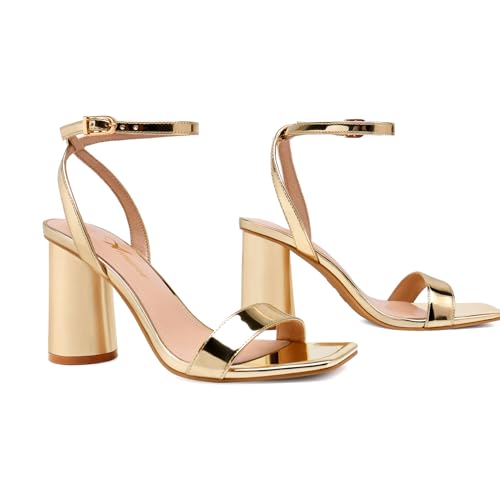 Athlefit Chunky Heels for Women Block Heeled Sandals Square Toe Ankle Strap Fashion High Heels for Prom4