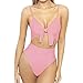 Produktbild TOPKEAL Damen Sexy Einteiliger Einfarbig Badeanzug Push Up Gepolsterter Strandkleidung Sexy Bandeau Sling Bikini Strandmode Bademode (Rosa, S)