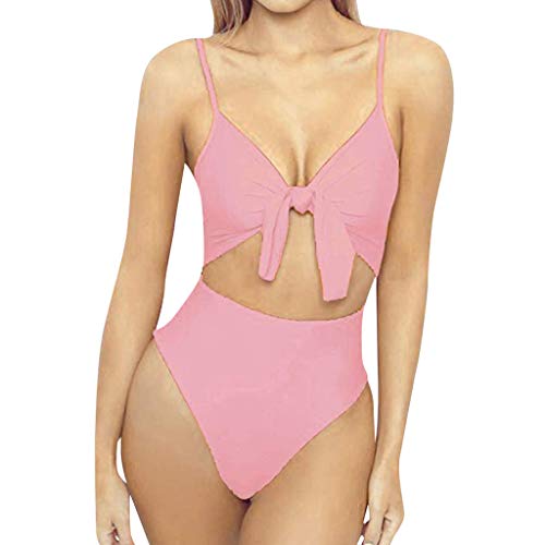 Preisvergleich Produktbild TOPKEAL Damen Sexy Einteiliger Einfarbig Badeanzug Push Up Gepolsterter Strandkleidung Sexy Bandeau Sling Bikini Strandmode Bademode (Rosa, S)