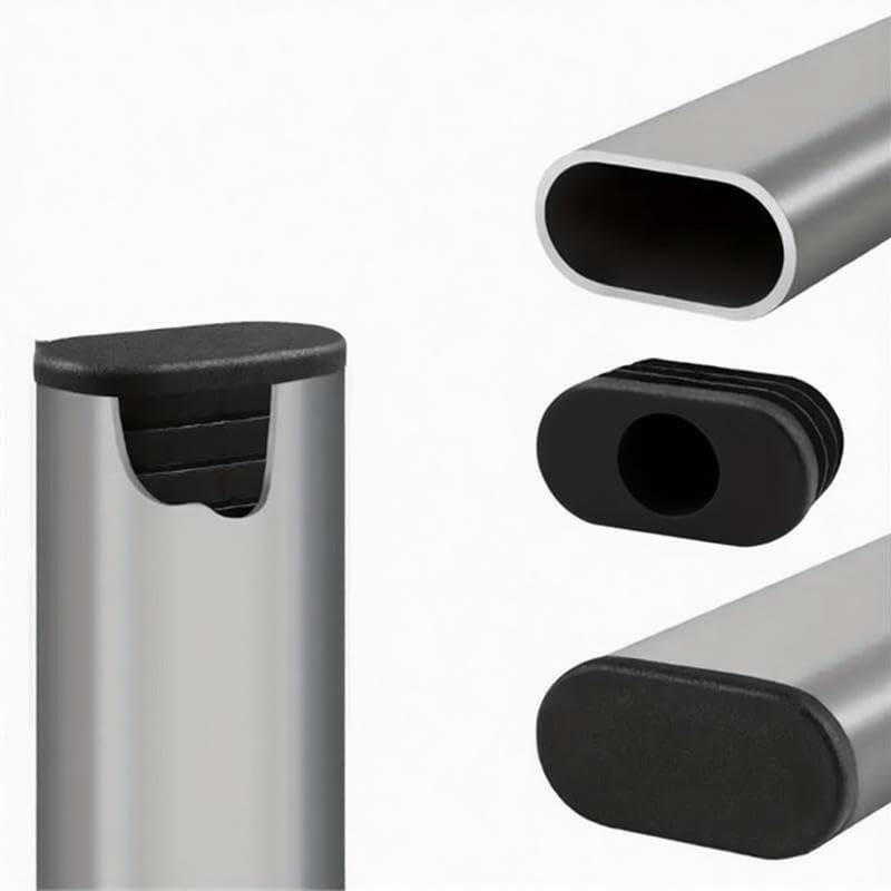 20Pcs 20mm x 40mm Furniture Oval Pads Silicone Chair Leg Caps Oval Chair End Caps Black Tubing Plug for Chair Desk Tube Protector