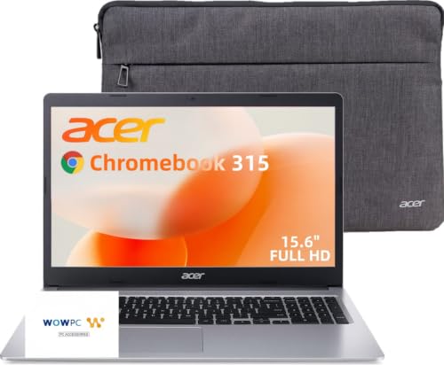 Acer 15.6" FHD Chromebook Laptop, Dual-Core Intel Celeron Processor, 4GB LPDDR4X, 64GB eMMC, Ultra-Fast Wi-Fi 6, 10+ Hours Battery, Fast Charge, ChromeOS with Gemini AI, Sleeve, No Mouse