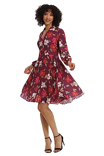 Maggy London Women's V-Neck Pleated Skirt Dress Career Workwear Desk to Dinner Event Party Guest of3