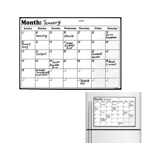 Calendrier magnétique pour réfrigérateur – Tableau blanc effaçable à sec | 42 x 30 cm | Pour la maison, la famille, la cuisine, les réunions, les...