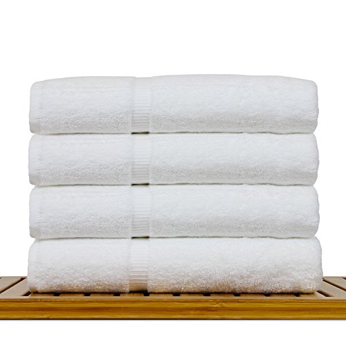 Image of Bare Cotton Luxury Hotel & Spa Towel Turkish Bath Towels Dobby Border, White, Set of 4