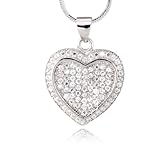 hsp testhefte Silber 925 rhodiniert Damen Anhänger 2 Herze Silber 925 - mit Silber Kette 925 und Zirkonia Steinen - HSP.05