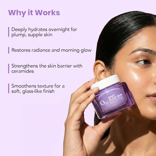 Image of O3+ Dewy Glass Skin Sleeping Mask with 2% Hyaluronic Acid & Ceramides 50gm | Overnight Deep Hydration, Skin Barrier Repair, Radiance Boost, Smooth Texture & Soft Plump Morning Glow | Sleeping face mask