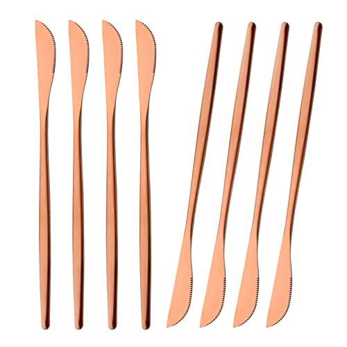 snplowum 8-Piece Matte Copper Dinner Knife, 8.66 Inch Stainless Steel Knife Set For Steak Dessert Butter Knife