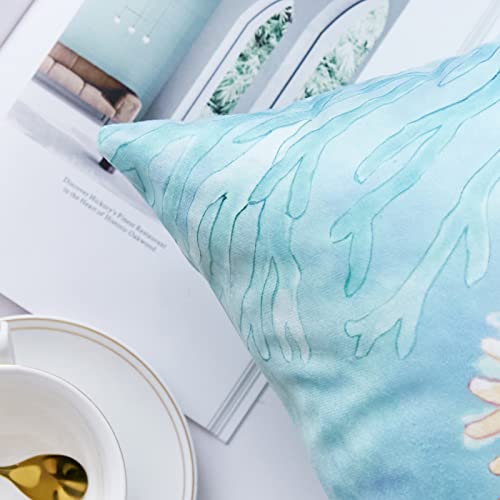 Coastal Throw Pillow Covers 18X18 Inch Nautical Beach Ocean Themed Decorative Pillows Cases Modern Seaweed Coral Cushion Cover For Bed Living Room Couch Sofa Decor Set Of 2, Orange And Blue #TOP4