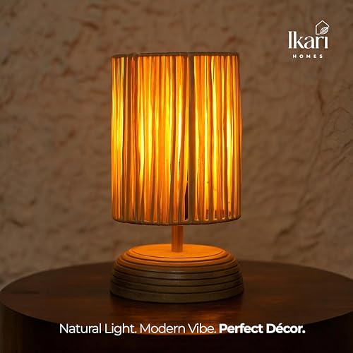 Image of Ikari Homes Boho Rustic Ray Table Lamp I Night Lamp for Bedroom Bedside & Center Table Lamp I Warm Ambient Cozy Lamp I Rattan Lamp I Size 21.5 x 12.7 cm - (Bulb Not Included)