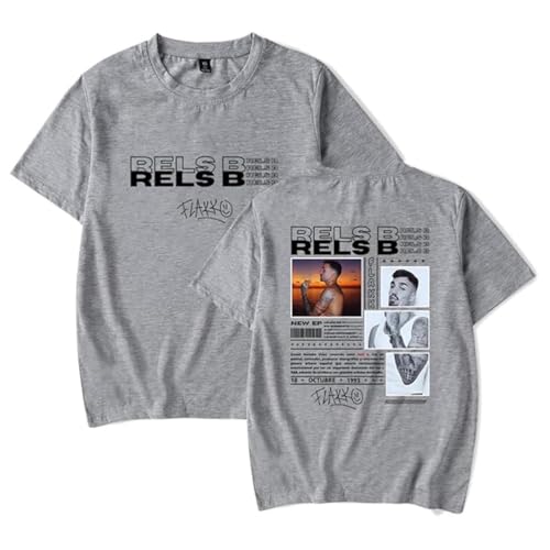 JSZHCB Rels B Flakk Estampada tee,Camiseta de Manga Corta para Mujer y Hombre,Gris,S