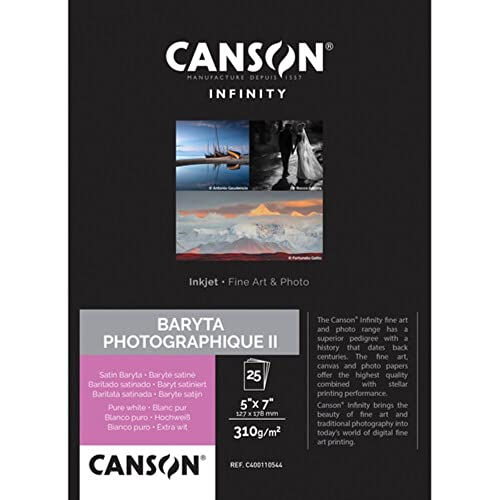 Papier photo baryté Canson 12,7x17,8 cm satiné 310g blanc pur pour impression jet d'encre