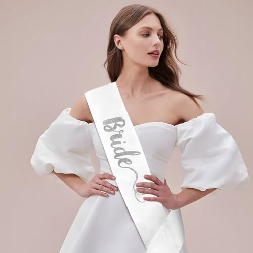Bride Sash with Diamond Ring Icons Bride to Be White and Silver Glitter Bridal Sash for Bachelorette Wedding Bridal Shower Hen Party4