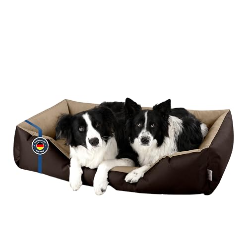 BedDog® Hundebett LUPI, Hundesofa aus Cordura, Microfaser-Velours, waschbares Hundebett mit Rand, Hundekissen Vier-eckig, für drinnen, draußen, XXL, Melange, braun-beige